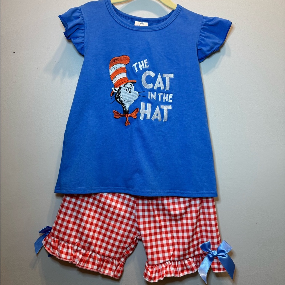 Blue Cat in the Hat Outfit with Red Checkered Shorts